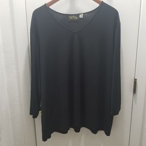 Bob Mackie Wearable Art Black V- Neck Top 3X